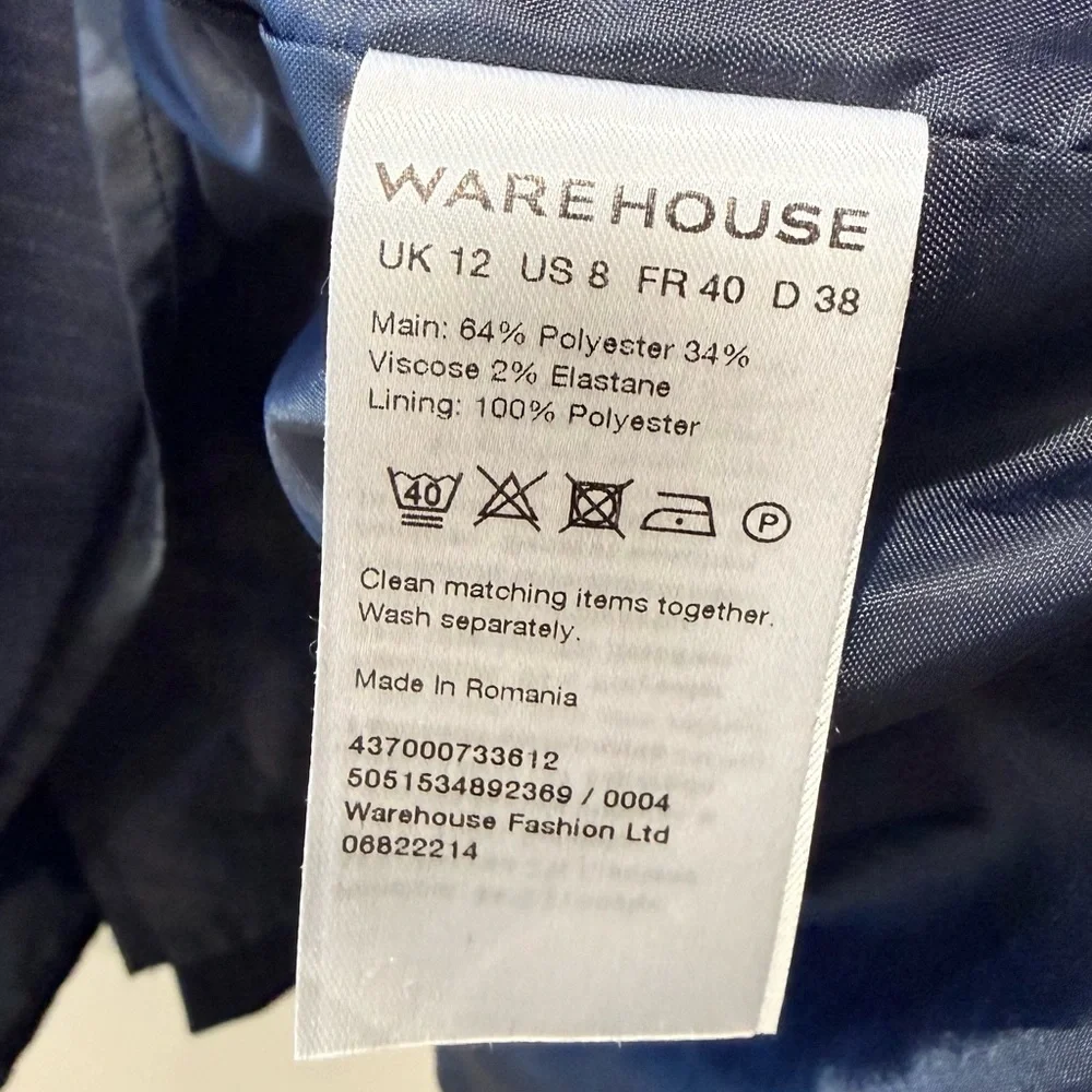 Warehouse Dark Blue Cap Sleeve Mini Dress - Picture 3 of 4